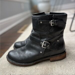 UGG Fabrizia black leather moto ankle boots